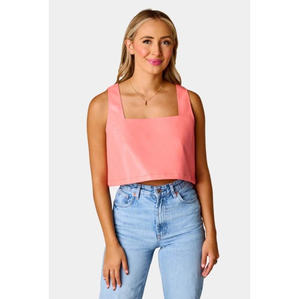 BuddyLove NWT - Manning Vegan Leather Cropped Tank Top - Coral - S